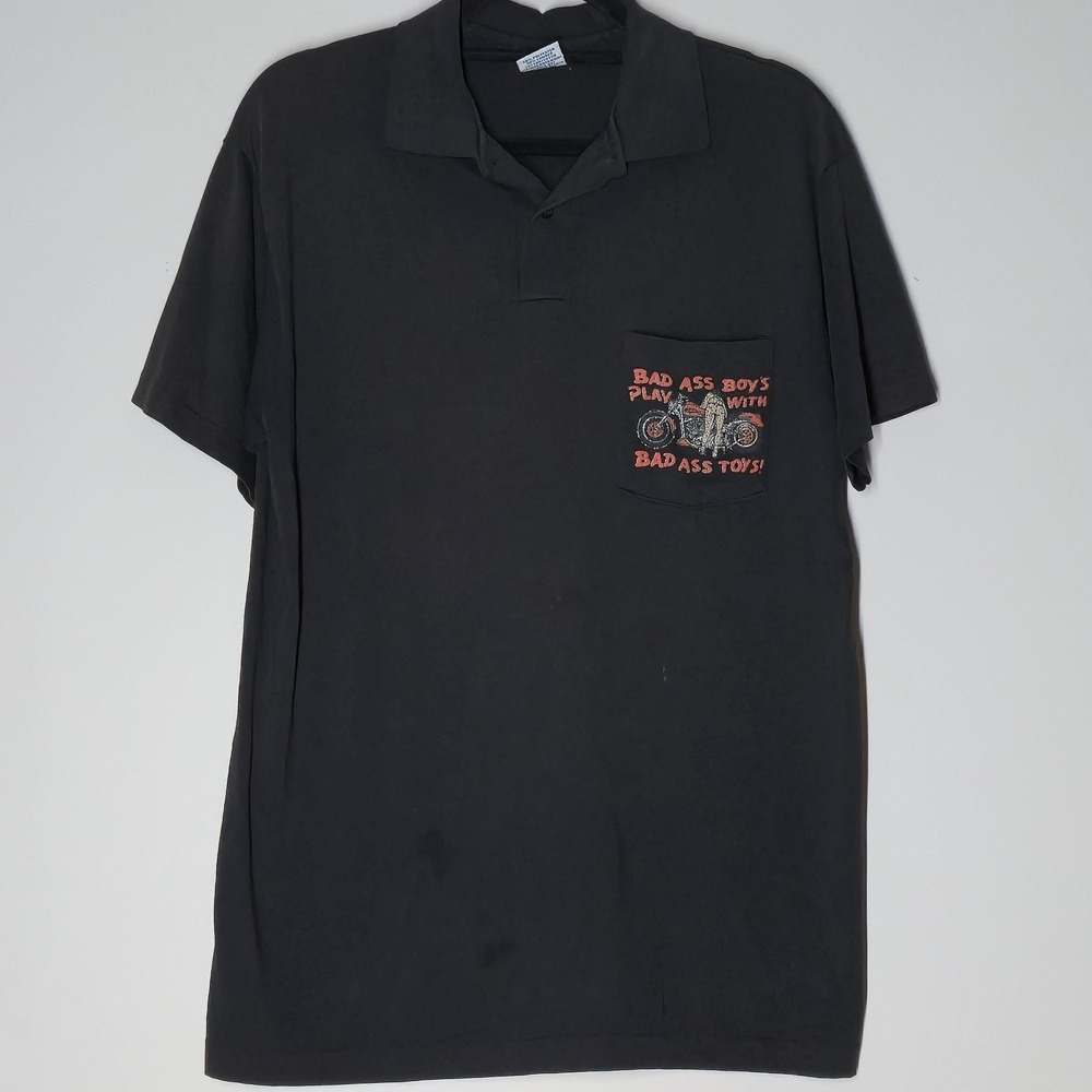 Vintage Bad Ass Boys Play With Bad Ass Toys Single Stitch Polo Shirt Size Large